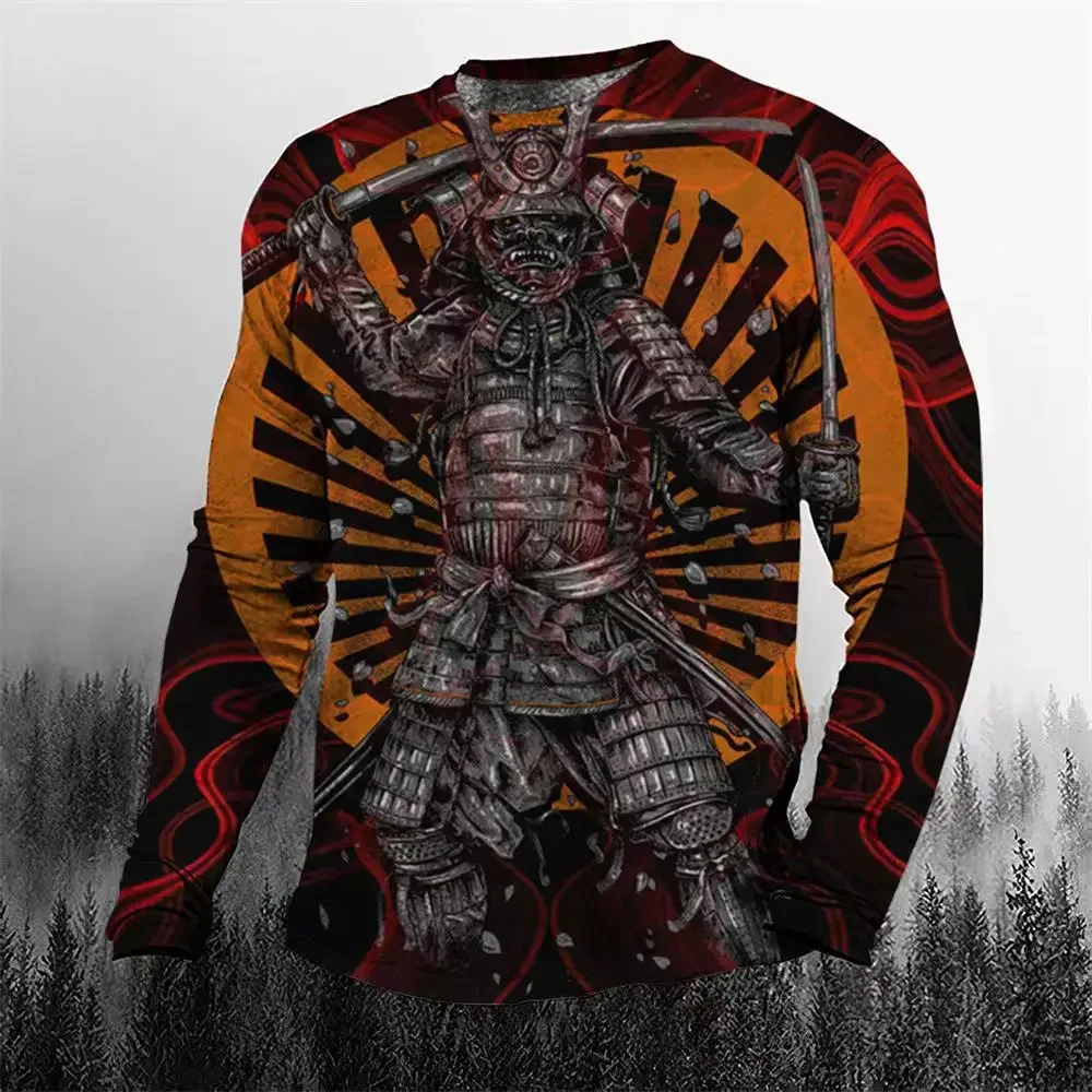 

Japanese Samurai 3D printed T-shirt for men and women, new retro casual long sleeved T-shirtHarajuku street wear pulloverT-shirt
