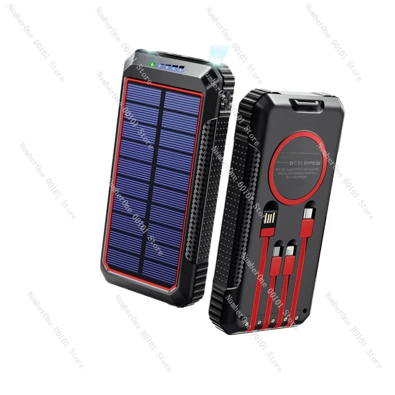 Portable solar power bank with own cable 33800mAh wireless fast charging mobile phone mobile power supply