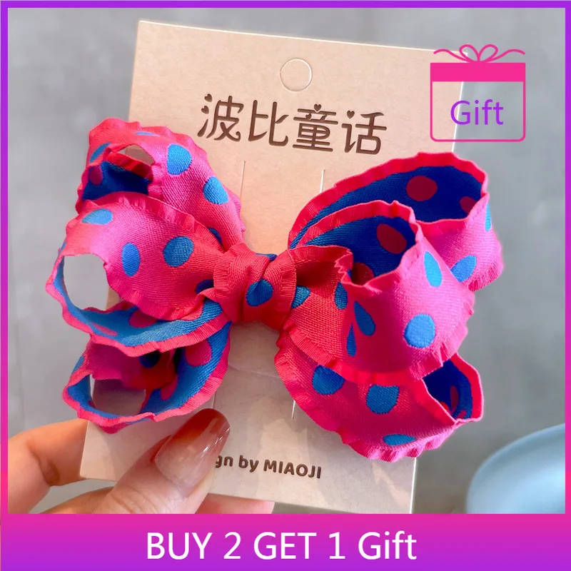

Новинка весны 2024, заколки для волос для девочек, корейский стиль, цветные заколки с бантом, милые аксессуары для волос в горошек для детей