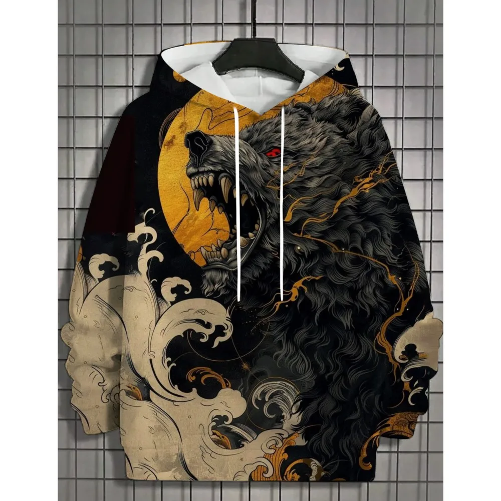 Herren Hoodie 3D-Druck Tieroberteile Tiger Löwe Grafiken Langarm Hoodie Vintage Mode Drache Herren Top Übergroße Streetwear