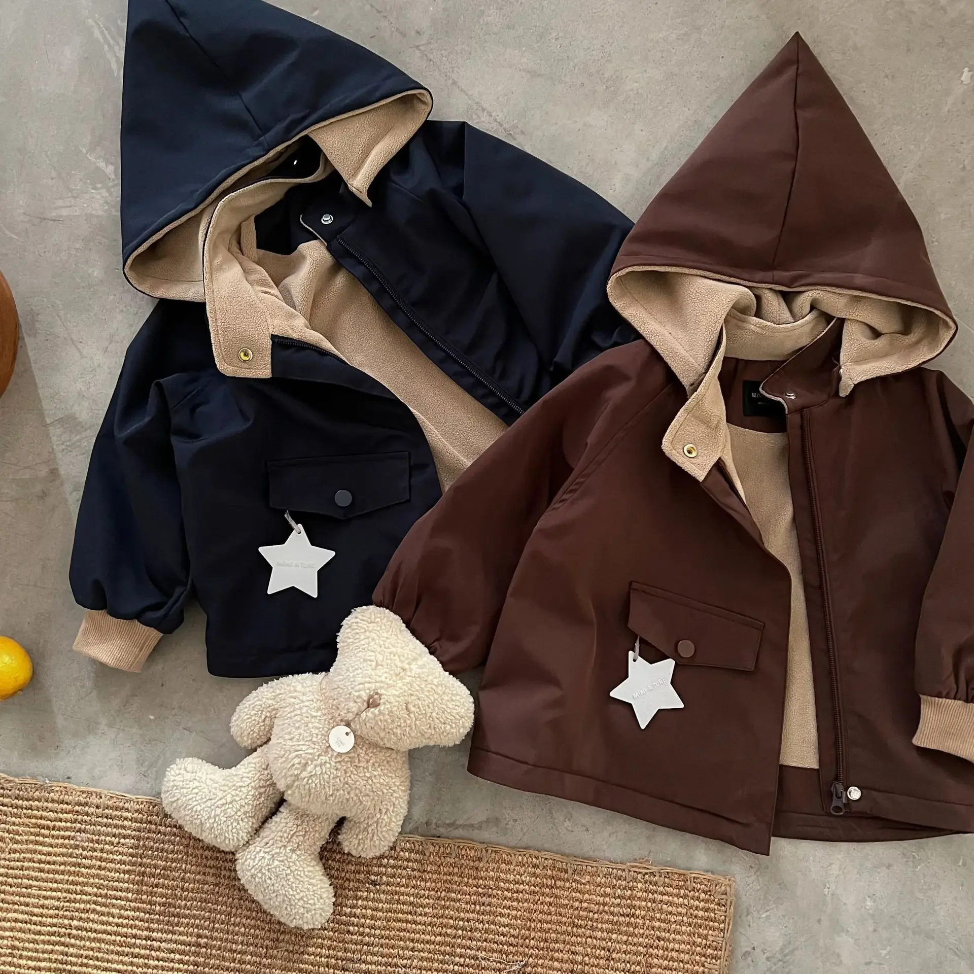 

Children's coat 2024 autumn new children's hooded thickened coat baby personality zipper jacket Internet celebrity