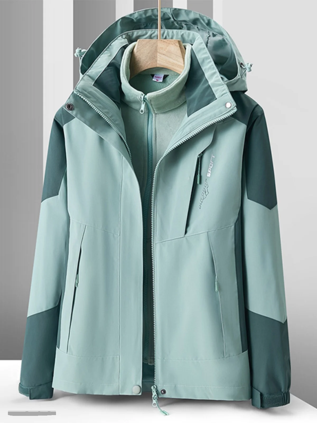 

Tee-in-One Men's Outdoor Hooded Fce-Lined Thiened Cotton Jaet Winter Warm Sli Urban Faion Polyester Fabric Coat