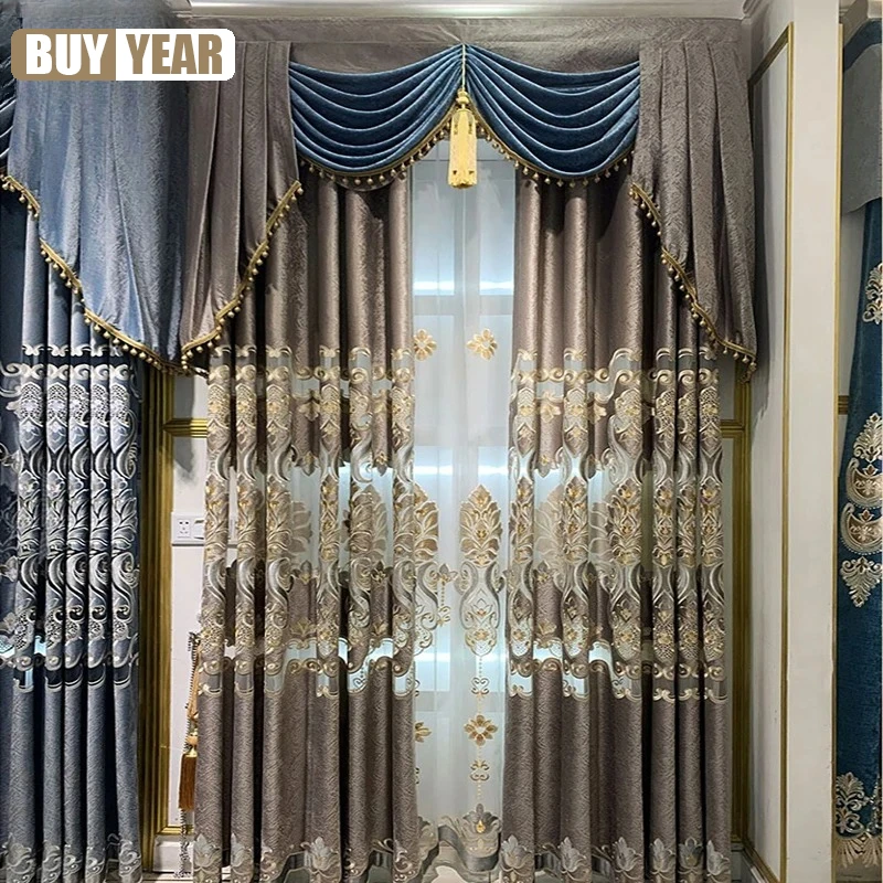 

Luxury European-style Atmospheric Villa High-end Hollow Velvet Embroidery Embroidery Curtains for Living Dining Room Bedroom