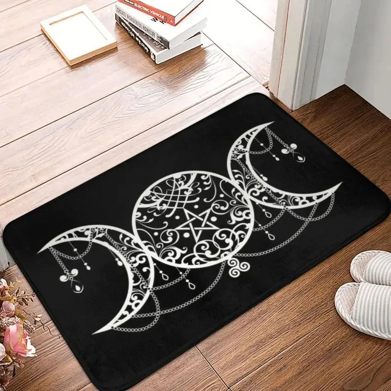 Goth Triple Moon Carpet Anti-Slip Entrance Doormat Mat Pentagram Pagan Wiccan Goddess Home Bathroom Kitchen Footpad Balcony Rug