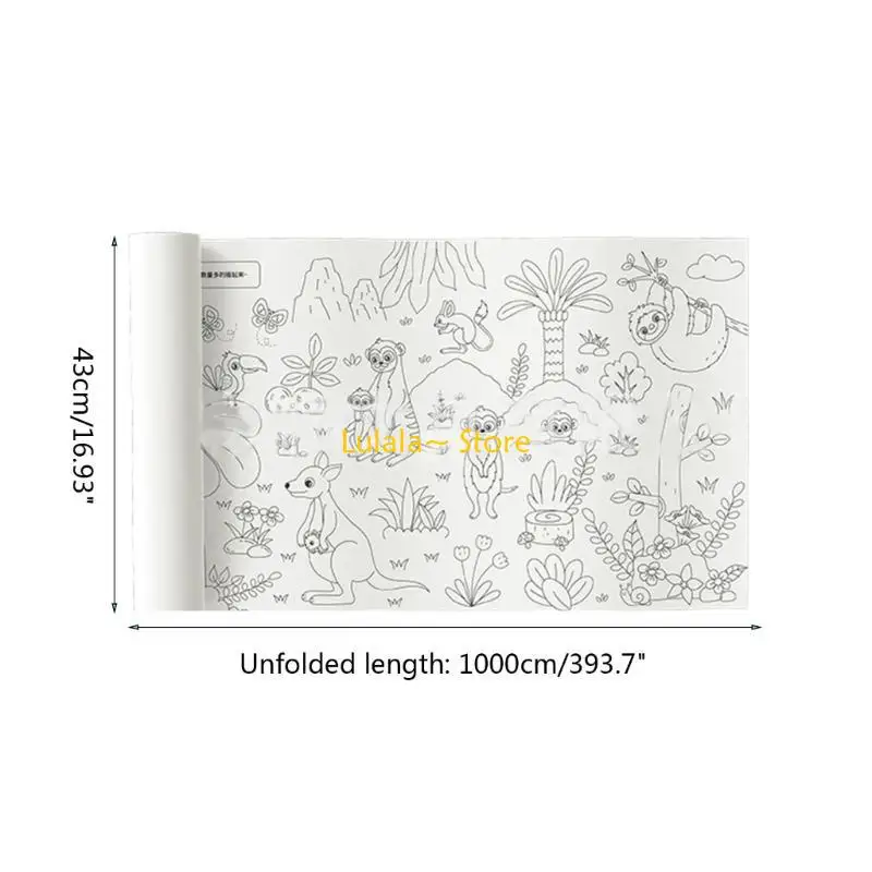 Y4QA 1000x43cm Trẻ Vẽ cuộn Trẻ Giấy tô màu tự làm Graffiti Cuộn