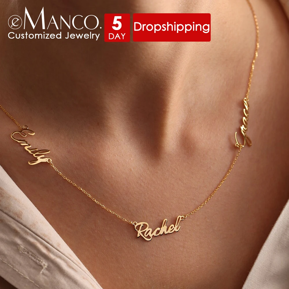 

eManco Customized Multi-Name Necklace Stainless Steel Gold Plated 2-4 Name Tag Pendant Fashion Party Gifts Factory Direct