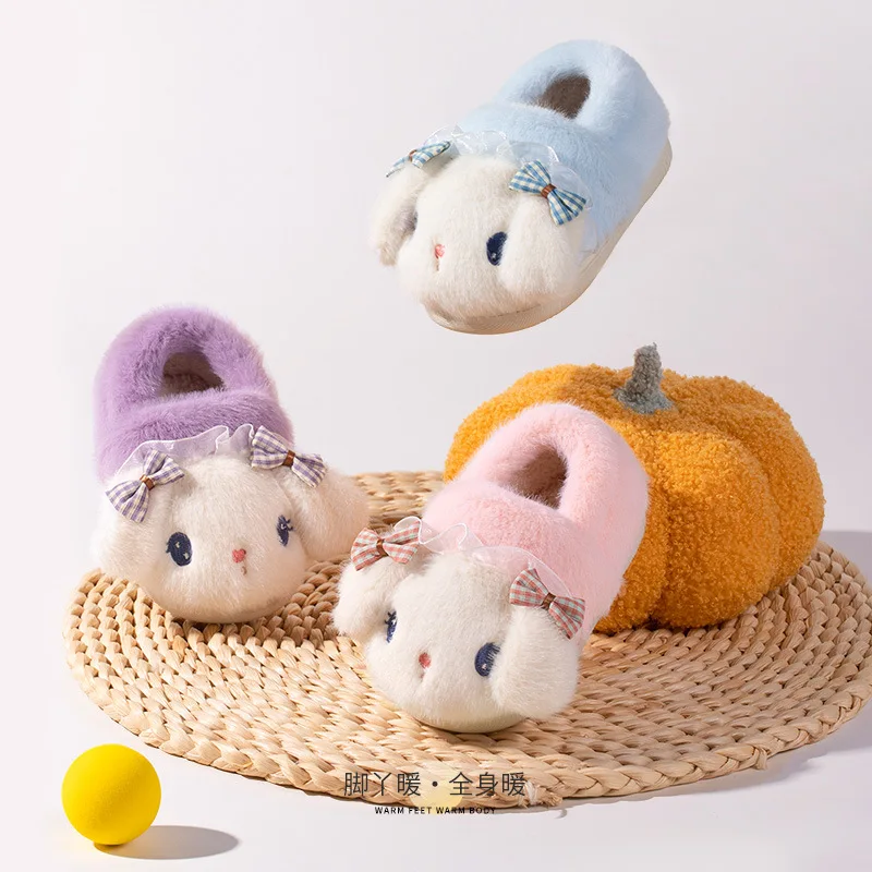 

Cartoon Kids Plush Slippers Flat Warm Winter Slippers for Boys Girls Non Slip Cute Baby Fluffy Indoor Home Shoes