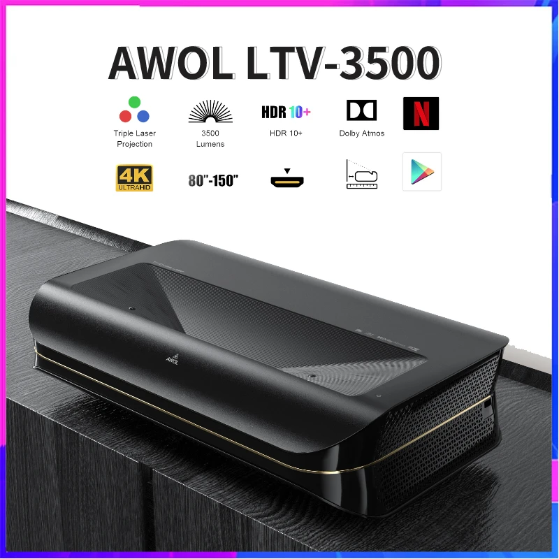 2023 awol LTV-3500โปรบีมเมอร์4K แอนดรอยด์เครื่องโปรเจคเตอร์เครื่องฉายเลเซอร์โยนแบบสั้นพิเศษ3500ลูเมน