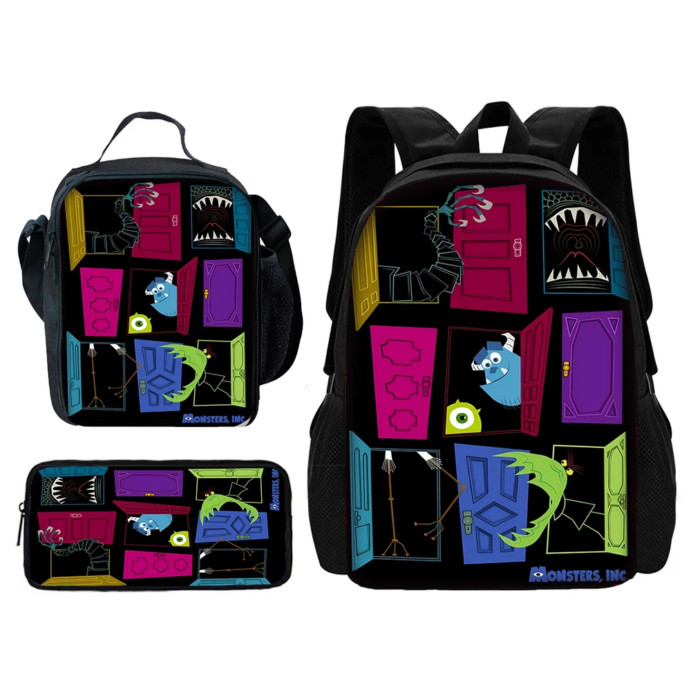 M-monsters Inc MIKE 3 pcs set Child School Backpack with Lunch Bags ,Pencil Bags ,School Bags for Boys Girls Best Gift