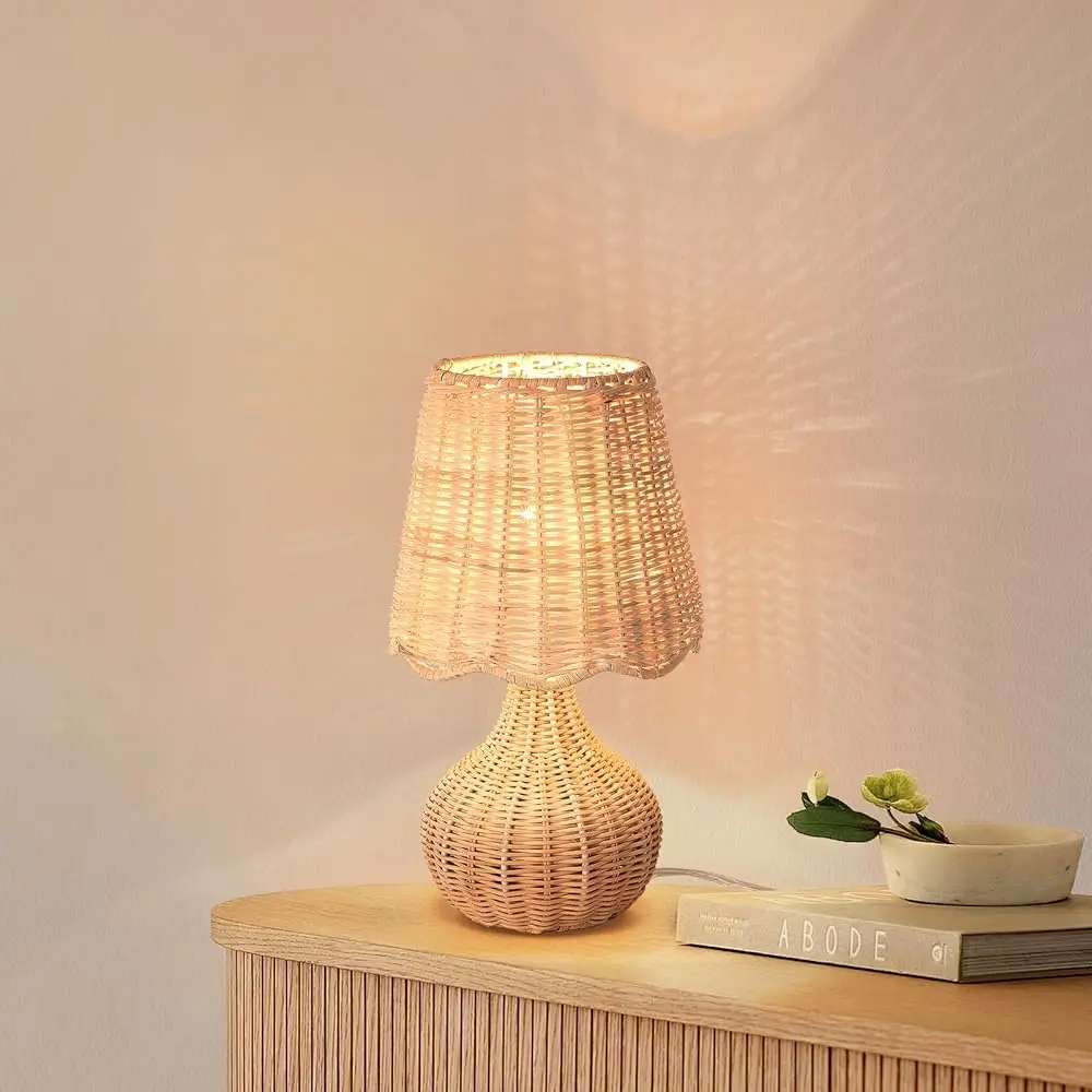 

Rattan Small Bedside Table Lamp For Bedroom, Boho Mini Table Lamps For Nightstand, Farmhouse Small Table Lamps For Small Spaces