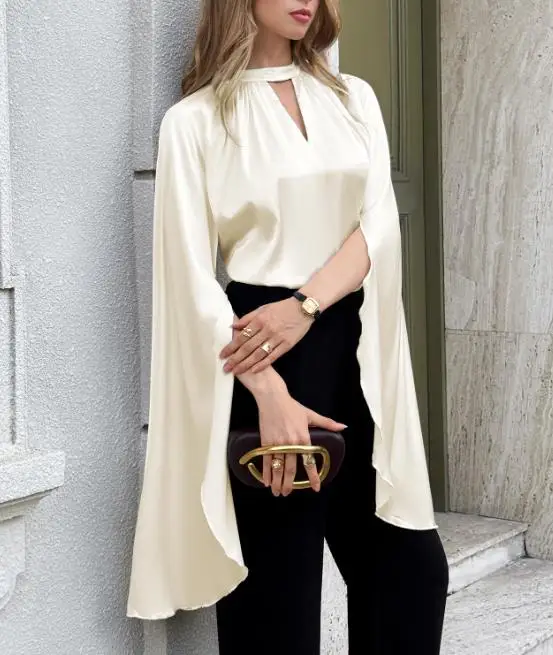 

Women's Solid Color Hoodie V-Neck Long Ribbon Top Spring/Summer 2026 European American Style Commuter Dinnerwear
