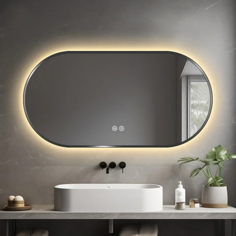 Oval Bath Mirror Long Mirrors Luxury Home Decoration Luxury Decorative Wall Sticker Led Light Large Bathroom Vanity Lighting