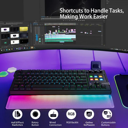 Imagen 2 del producto MRSVI K1 PRO 80% Teclado mecánico para juegos Visual LCD AI teclado RGB retroiluminación intercambiable en caliente Macro eje rojo Cable desmontable