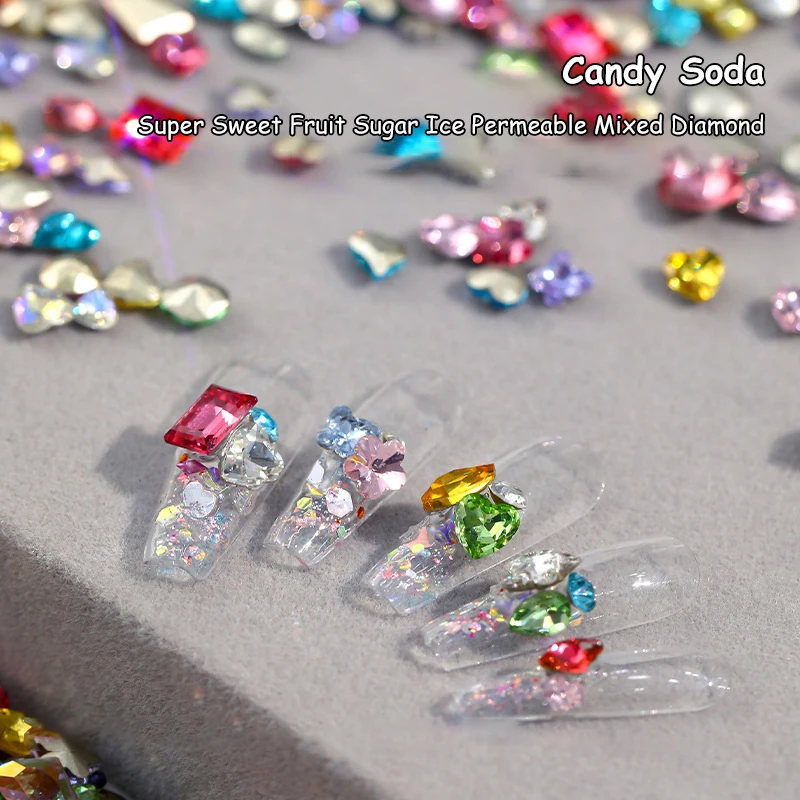 50개 네일 아트 참 장식 믹스 3-10MM 뾰족한 바닥 불규칙 네일 크리스탈 혼합 모양 유리 파일 드릴 DIY 액세서리
