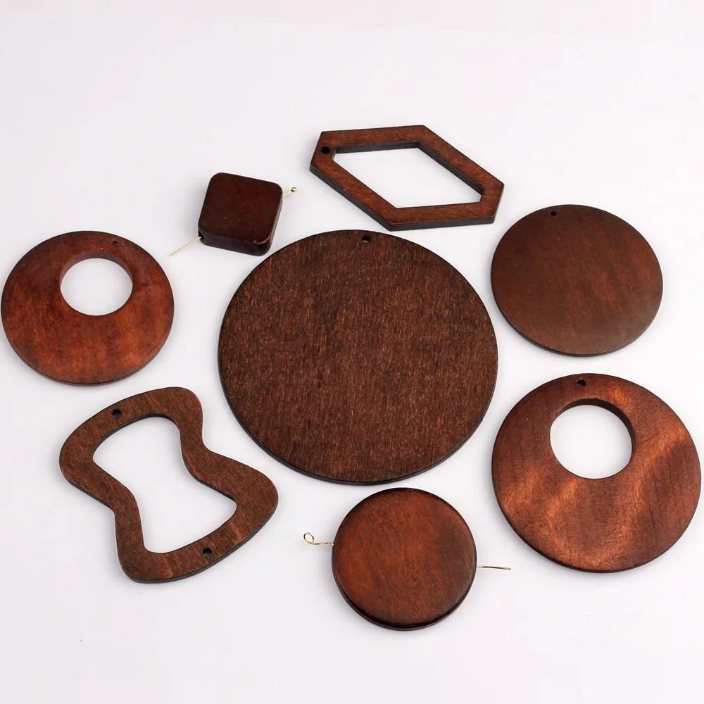 

6pcs Vinatge Earring Natural Wood Charms DIY Jewelry Pendants For Earring Keychain Accessory Handmade Leaf Round Drop Charm