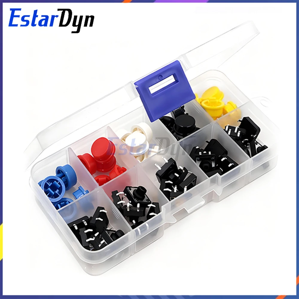 25PCS Tactile Push Button Switch Kit, 12x12mm Momentary Micro Switch with Assorted Color Caps for Arduino Raspberry Pi DIY