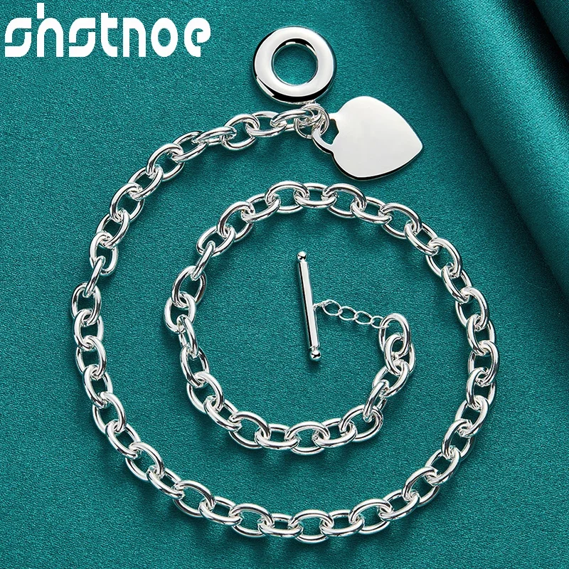 SHSTONE 925 Sterling Silver Heart Chain Necklace Bracelets Jewelry Sets Fashion Classics Accessories For Woman Wedding Engagemen