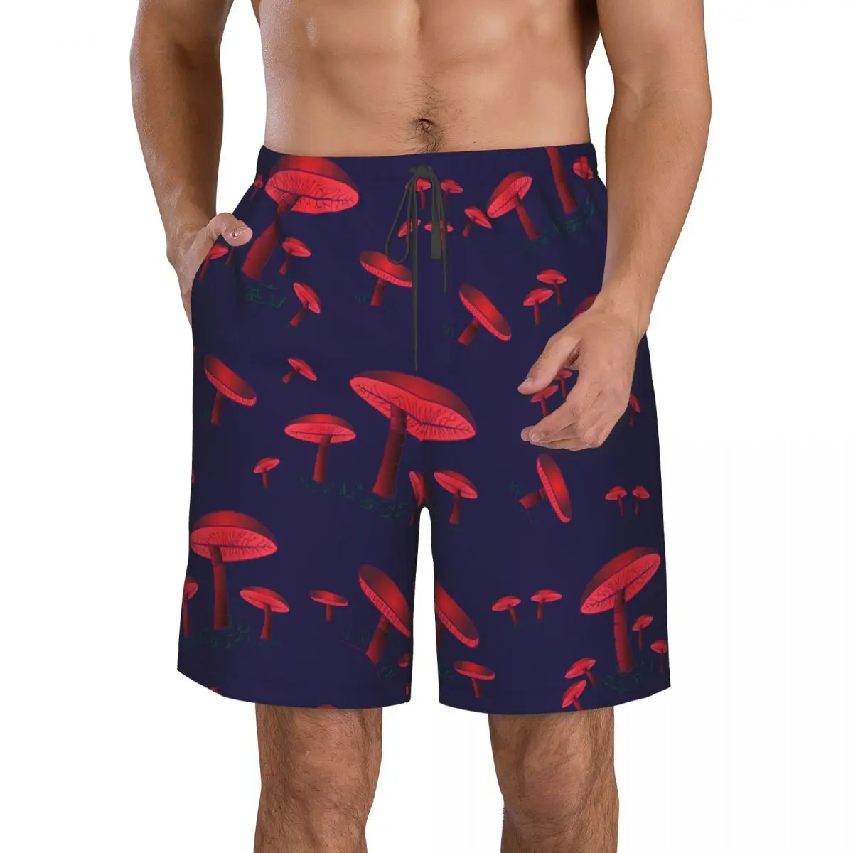 Men's Beach Short Swim Shorts Red Mushrooms Surfing Sport Board Shorts Swimwear