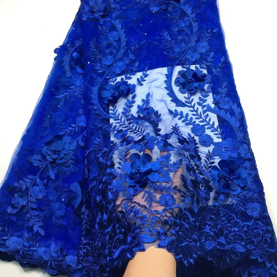 Nigerian Lace Fabric 2024 High Quality Lace Embroidery Beaded French 3d African Lace Fabric 5 Yards 2.5 Yards for Women Dress M2