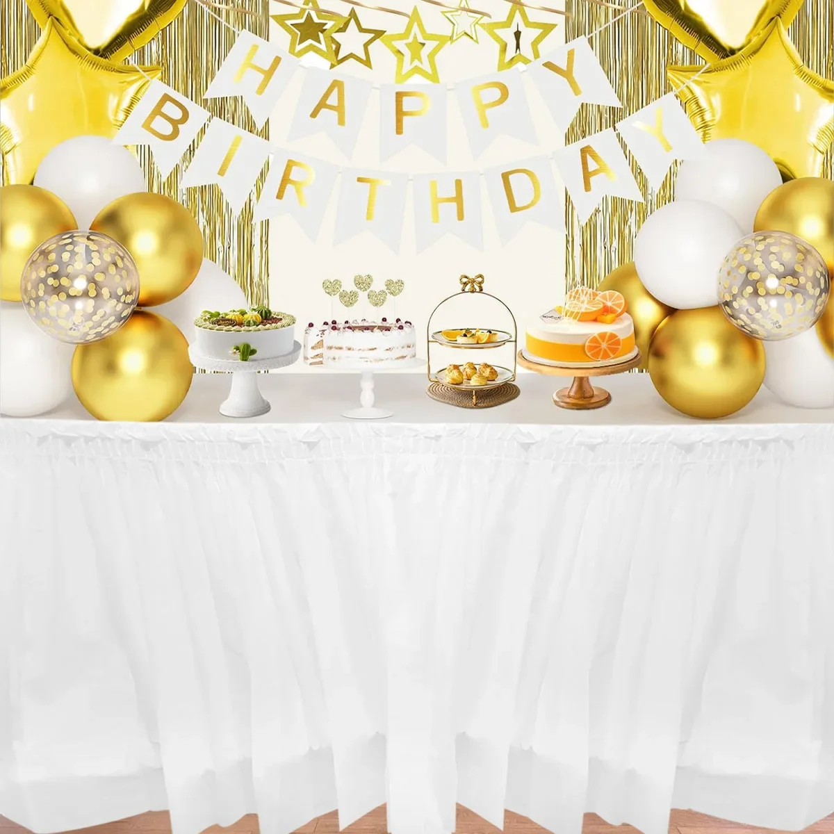 1 Satz schlichter Einweg-Tischrock, rechteckige PE-Tischdecke und Rockdekoration für Hochzeit, Geburtstag, Partyzubehör – Detail 11