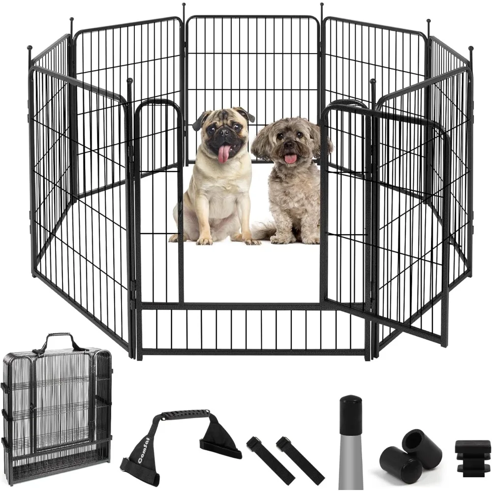 

ComSaf Dog Playpen, 32" Height 8 Panels Metal Dog Fence with One Easy-Carry Straps, Playpen Pet Fence for Large/Medium/Small Dog