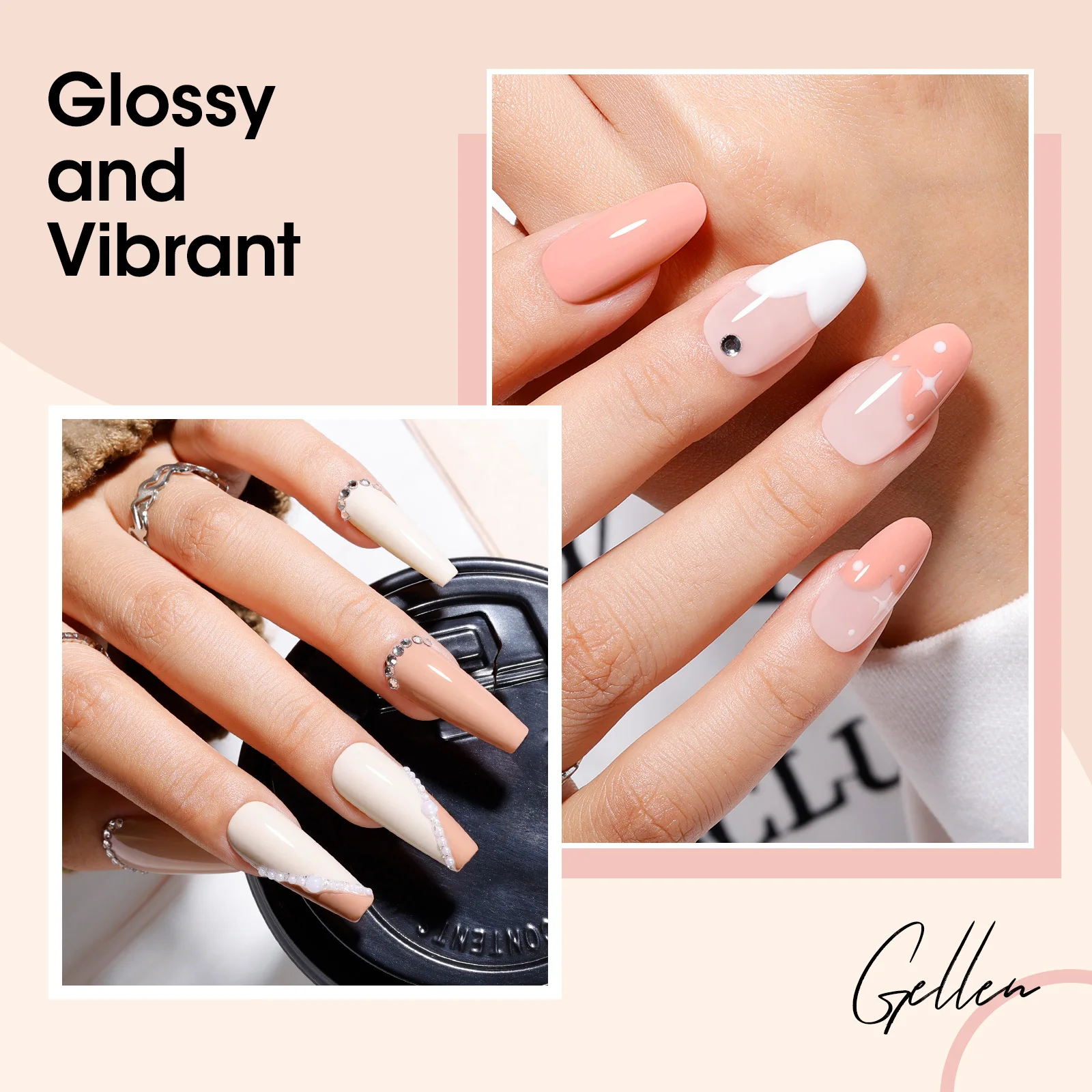 GELLEN 6 pièces Gel vernis à ongles ensemble blanc nu rose marron jaune 6 couleurs vernis à ongles couche de Base couche de finition Salon bricolage manucure Art