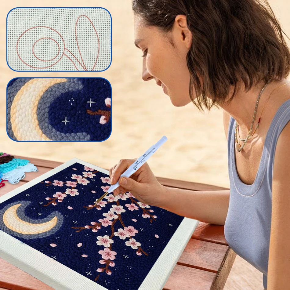 

GATYZTORY punch needle embroidery package 25x25cm moon Yarn Adults Crafts Sewing kit Knit embroidery hoop stitch Home Decoration