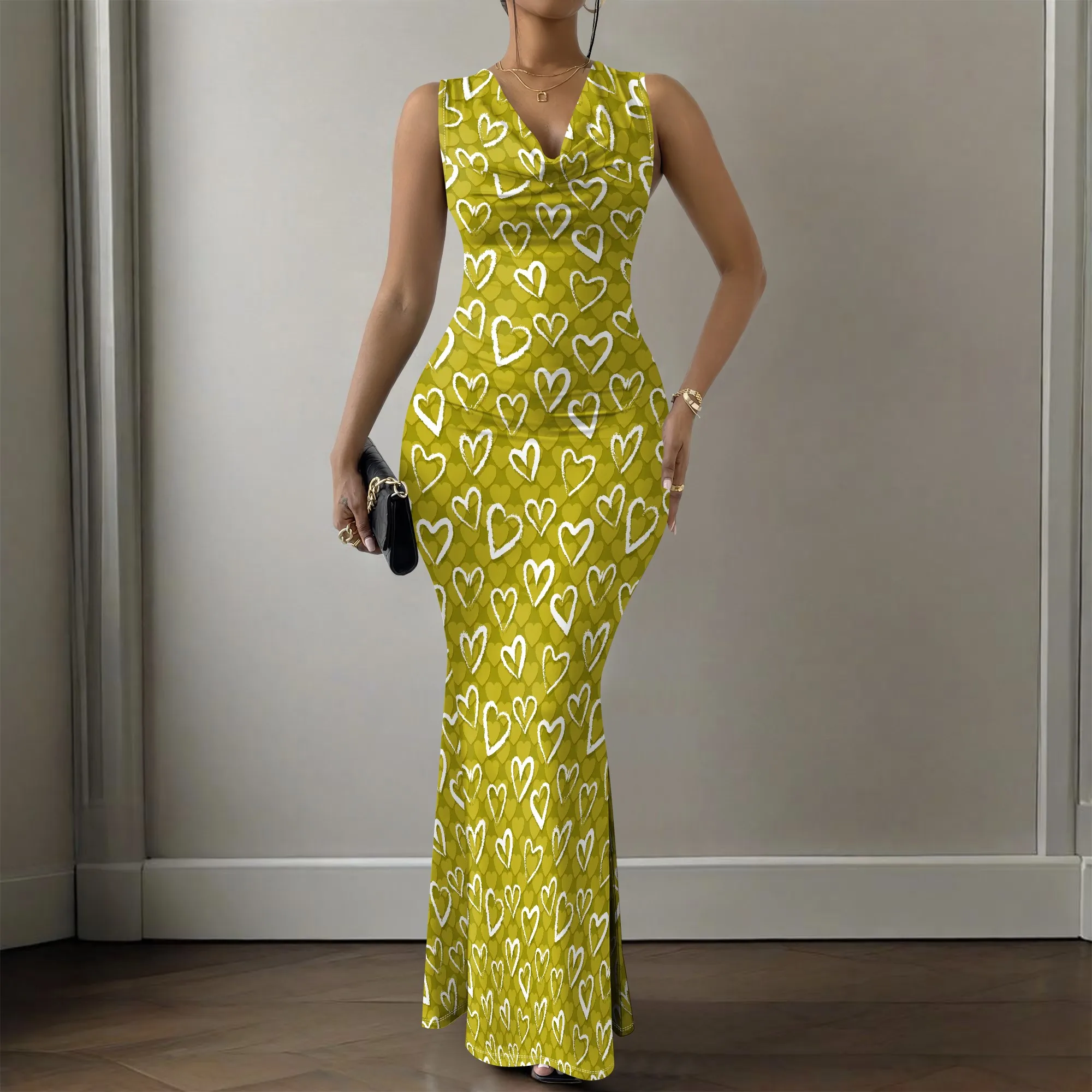 فستان حورية البحر للنساء مزود برقبة واسعة فستان ذيل السمكة XS-2XL نمط الحب لحفلات التخرج لم شمل الخريجين