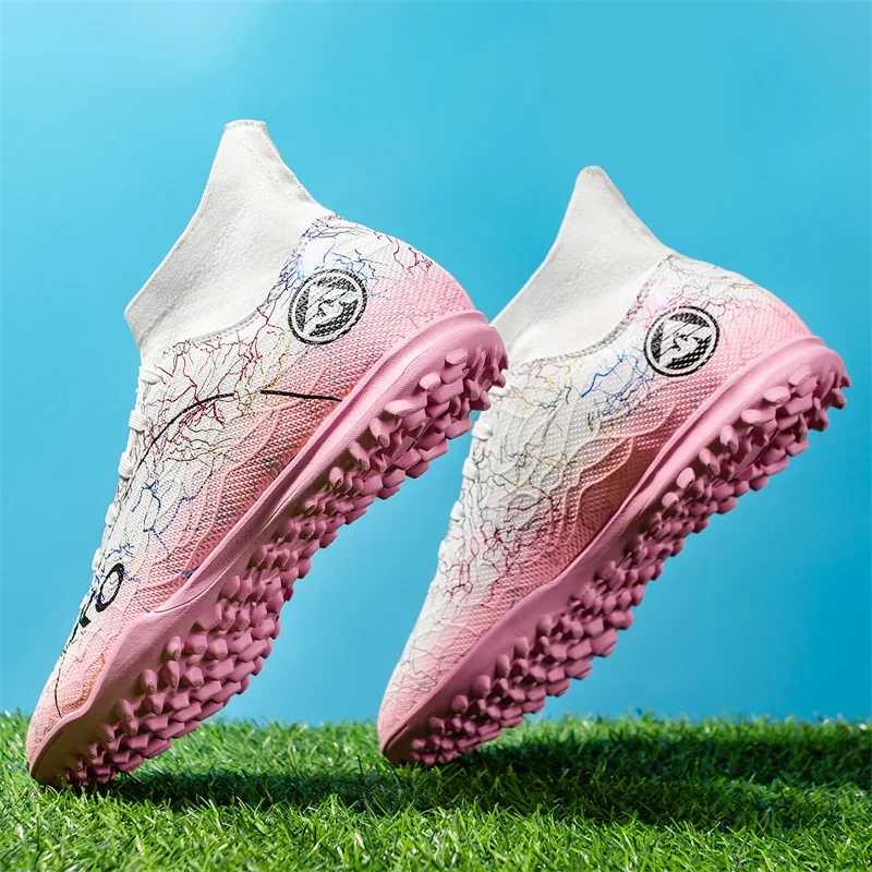 Original Professional Indoor Football Turf Shoes for Men Quality Fashion Pink Soccer Boots Men Trainers Light Futsal Sneakers