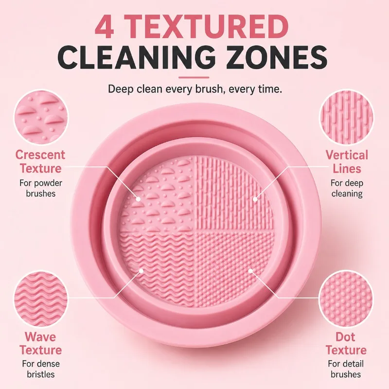 2-in-1 Silicone Makeup Brush Cleaner Bowl with Drying Basket, Foldable Beauty Sponge Puff Washing Pad for Travel Makeup Tools - view 3