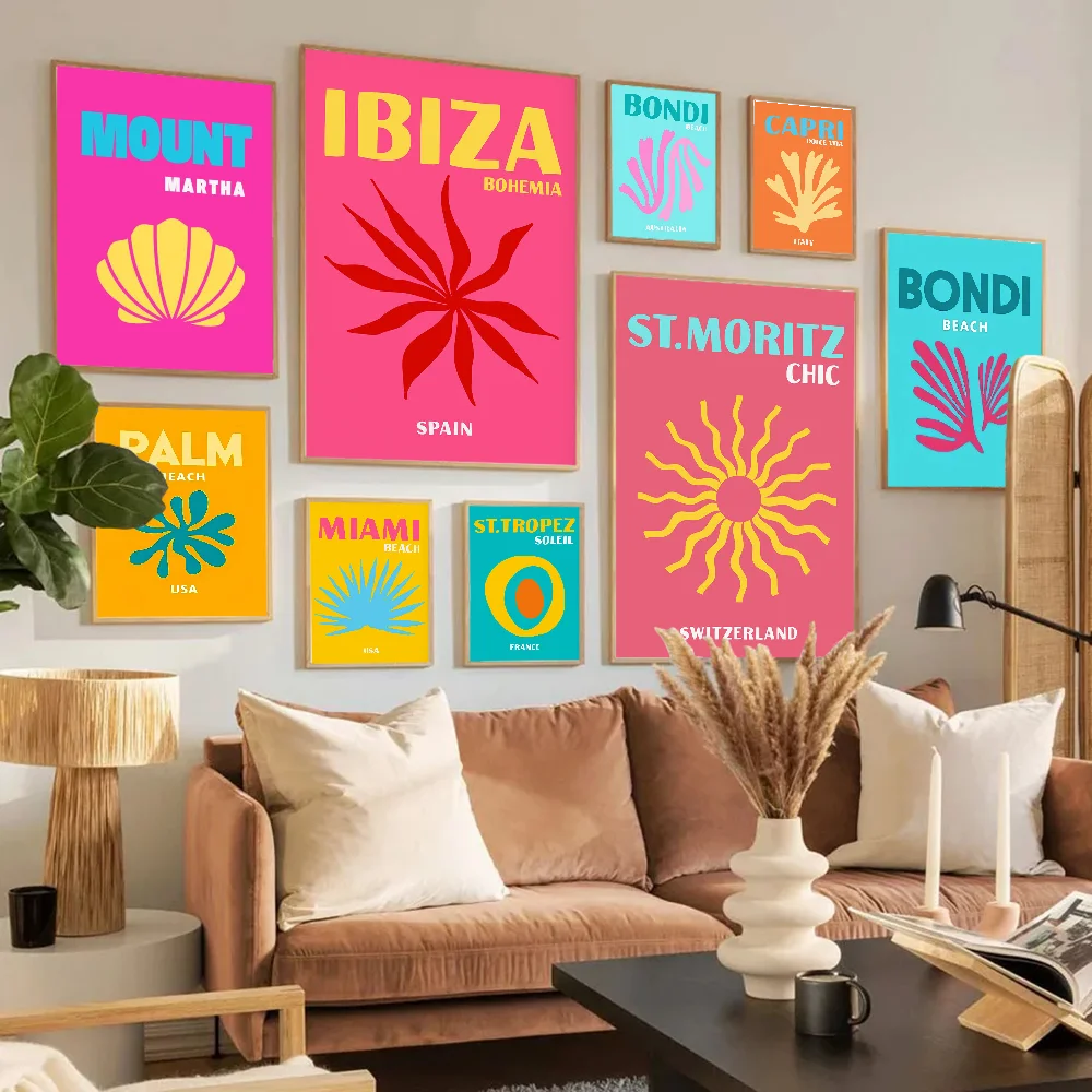 Miami Beach Ibiza Capri Bondi Mykonos Anime Posters Sticky Decoracion Painting Wall Art White Kraft Paper Wall Decor