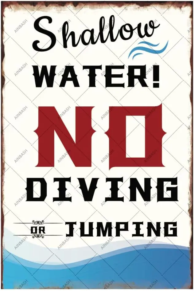 Pool Decor Metal Tin Sign Pool Warning Metal Sign Vintage Pool Decor Shallow Water No Diving Or Jumping Tin Signs no diving pool