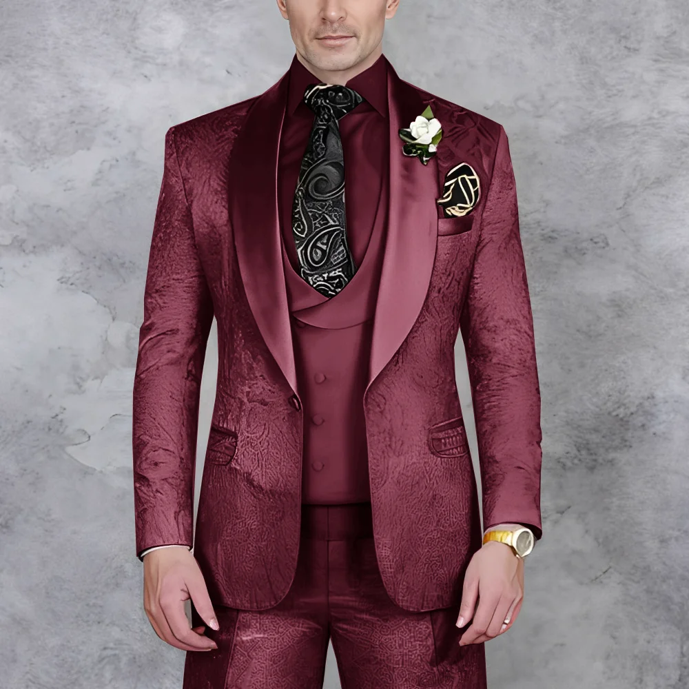 

Men's Jacquard 3-Piece Suit — Wedding Attire for Grooms & Groomsmen — Sizes XS–5XL Available