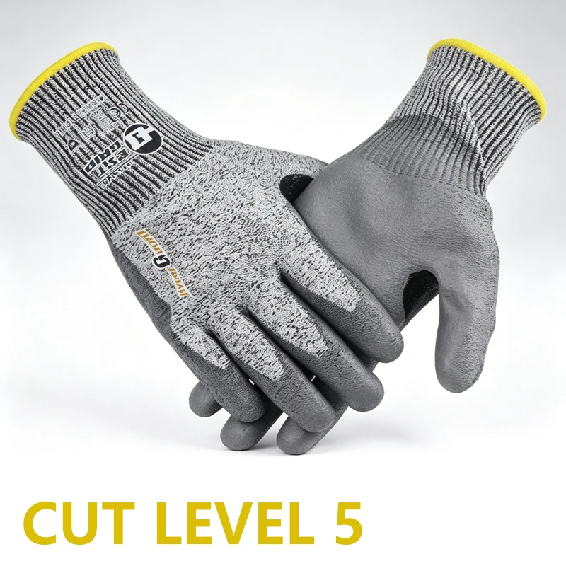 PU Coated Cut Resistant Work Gloves Level 5 Anti‑Scratch Abrasion Safety Gloves for Glass Sheet Metal Working #0727
