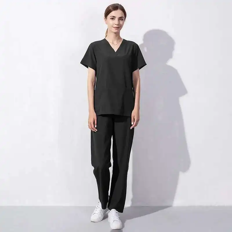 Neue Ankunft Pet Krankenhaus Uniform Peeling Anzüge Einfarbig Unisex OP-Kittel Tasche V-ausschnitt Peelings Set Für Frauen Jogger