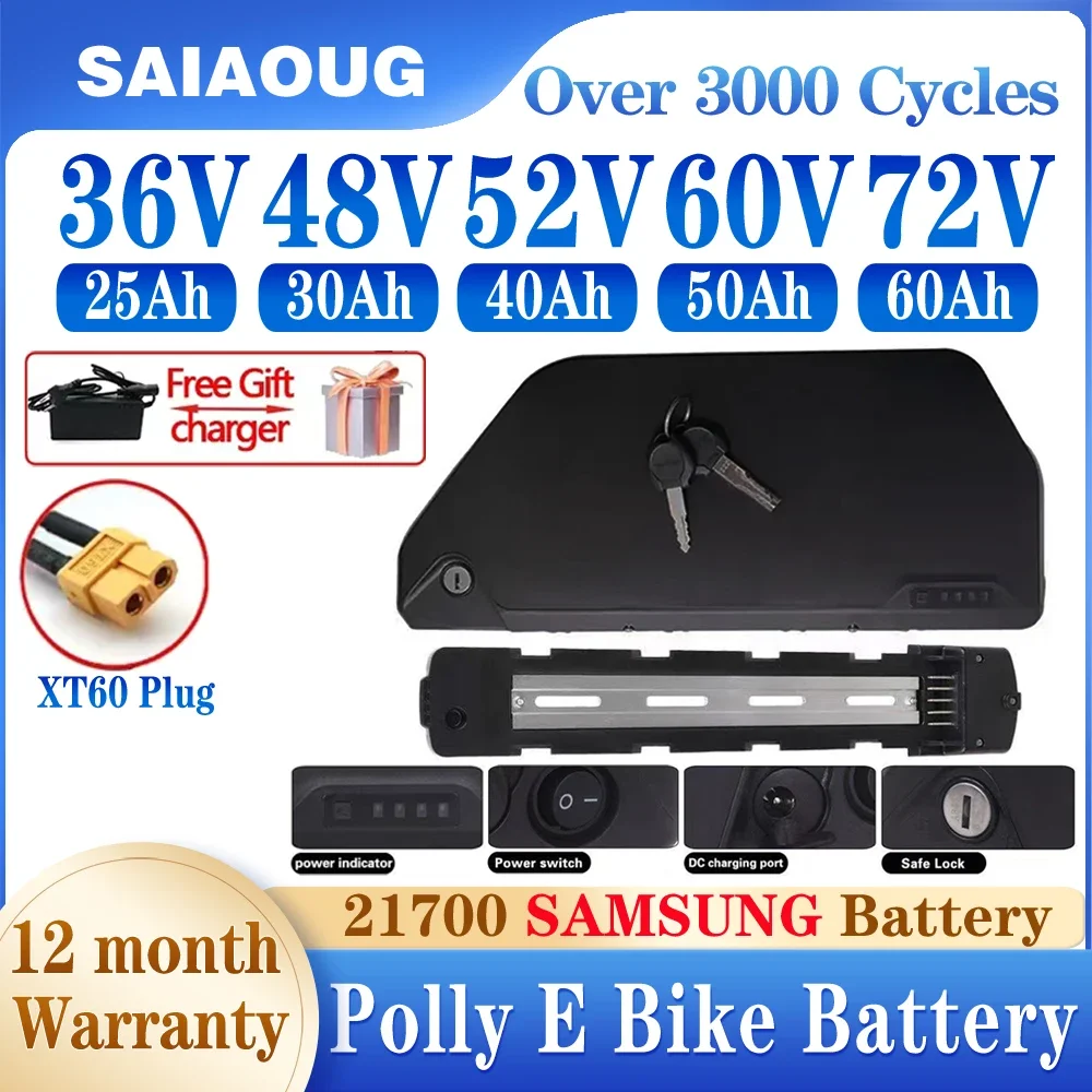 Electric Vehicle Bicycle Battery Polly DP-7 36V48V52V 50Ah60Ah Shark/Jumbo Battery ebike battery Pack for 60V72V 3000W Voilamart