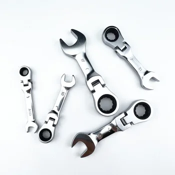 Mini Short Handle Ratchet Wrench With Movable Head Quick Dual-purpose Open End Wrench Hardware Tool Labor-saving Wrench