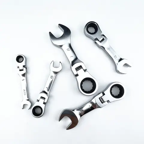 Mini Short Handle Ratchet Wrench With Movable Head Quick Dual-purpose Open End Wrench Hardware Tool Labor-saving Wrench