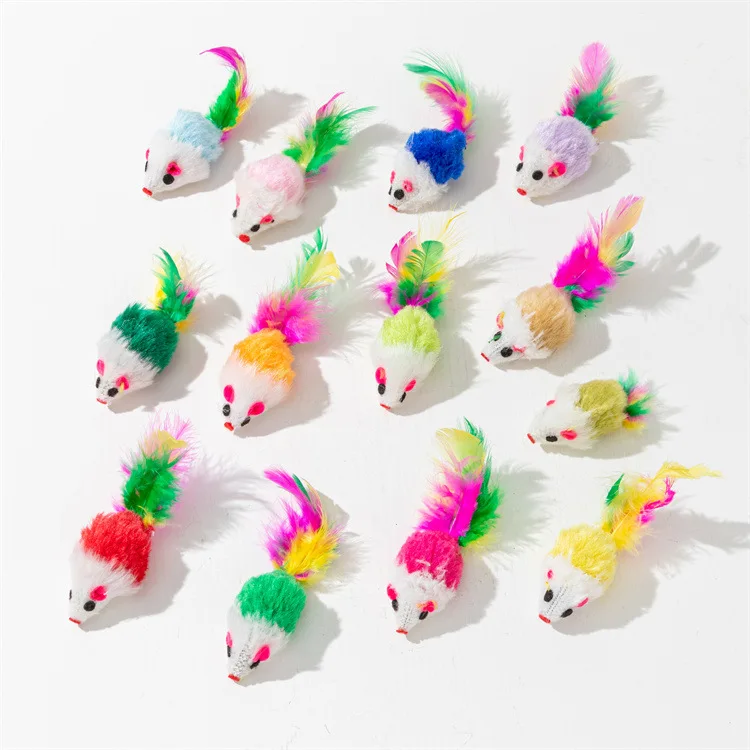 

10 Pcs Soft Fleece False Mouse Cat Toys Colorful Feather Funny Playing Toys for Cats Kitten Interactive Ball Cat Toy Catnip
