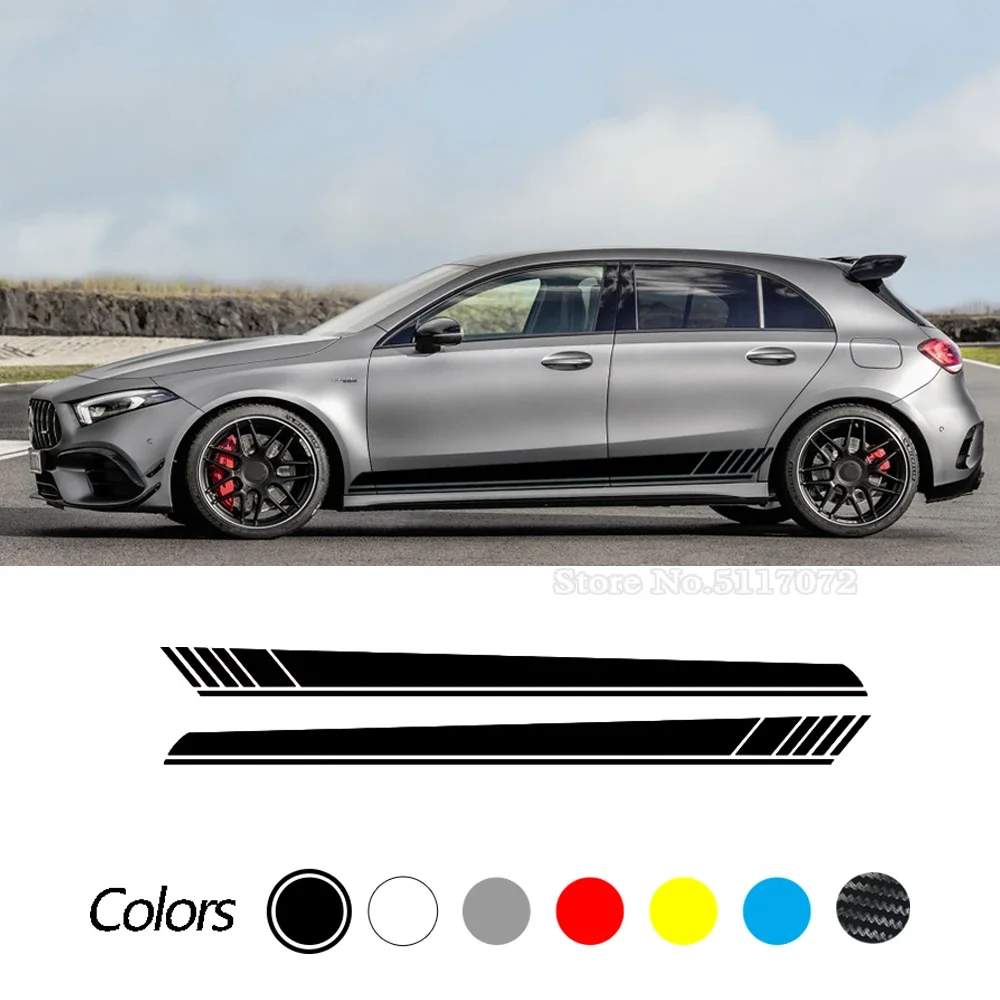 Car Side Body Sticker Stripe Skirt DIY Decal for Mercedes Benz A Class W176 W177 A45 A180 A200 A220 A250 X117 AMG Accessories