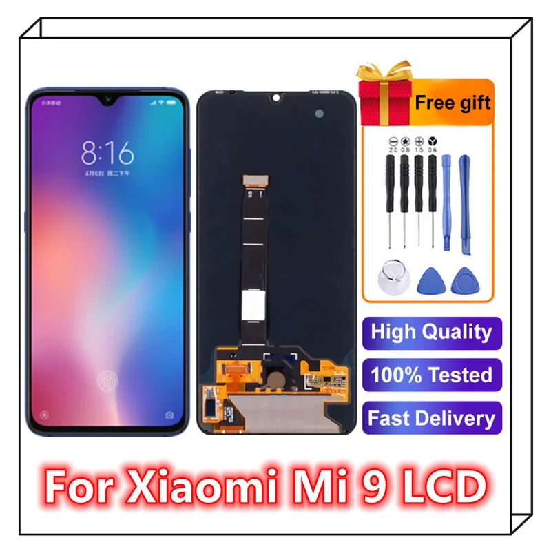 Tested AMOLED TFT  Display For Xiaomi Mi 9 LCD Display Touch Screen Digitizer Assembly With Frame For Xiaomi Mi 9 Mi9 LCD Screen