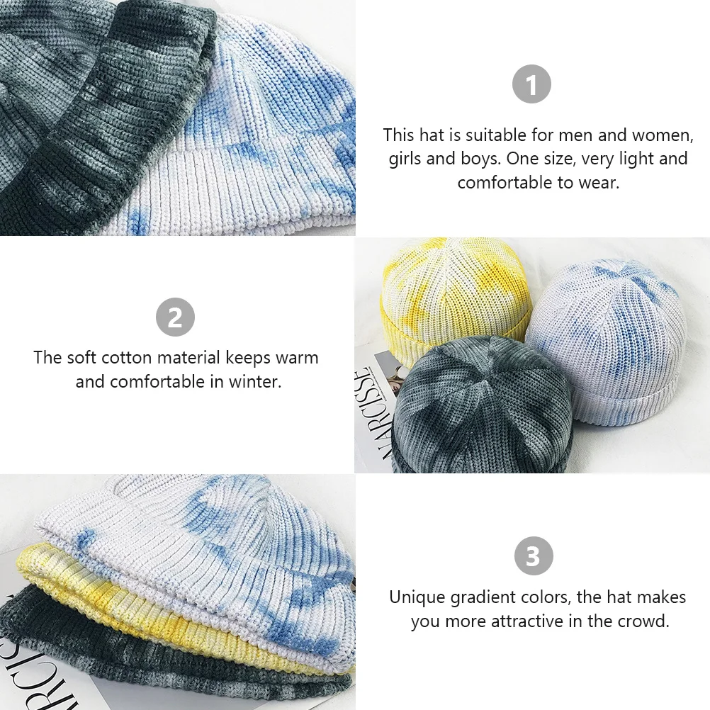 1 pc tie-tingido tricô lã chapéu cor gradiente quente inverno boné para mulheres masculino unisex gorro all-match casual chapelaria