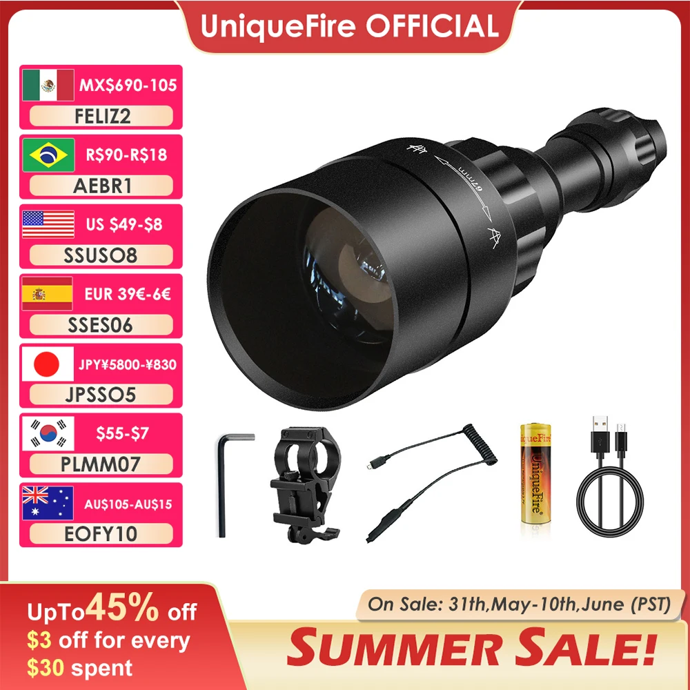 UniqueFire 50mm Lens IR850NM/940NM LED Infrared FlashLight Dimmer Switch illuminator USB Rechargeable Torch Outdoor Night Vision