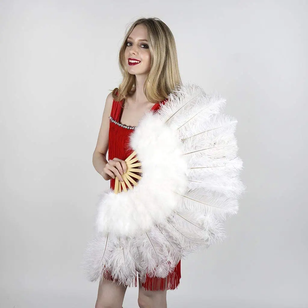 Large White Ostrich Feather Fan 100cm 130cm Lady Burlesque Wedding Halloween Party DanceFoldable Craft Fans Plumas