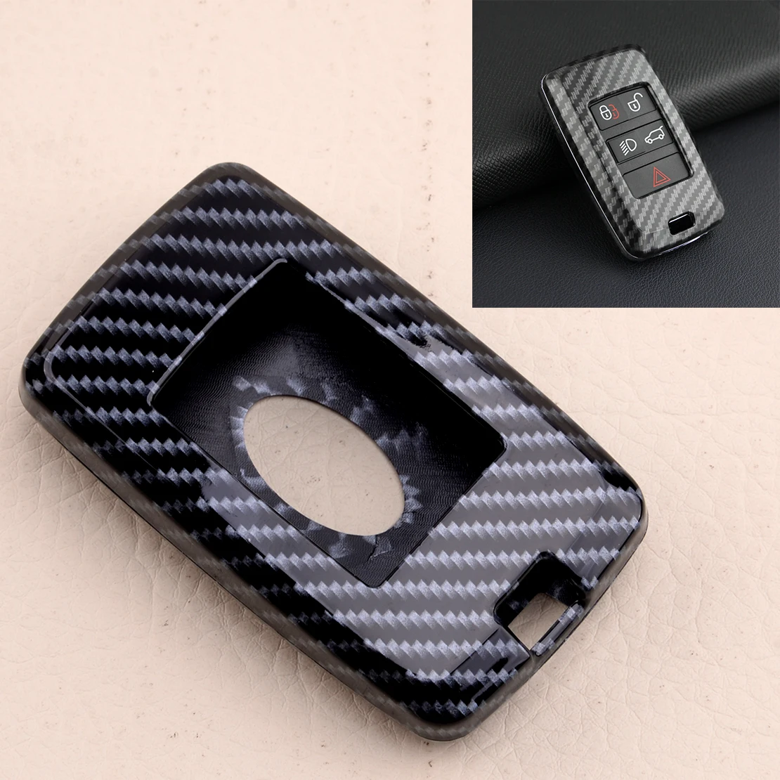 車のカーボンファイバースタイルブラックスマートキーフォブケースシェルカバー、ランドローバーレンジローバーディスカバリージャガーXE E-PACE 2020 2021に適合