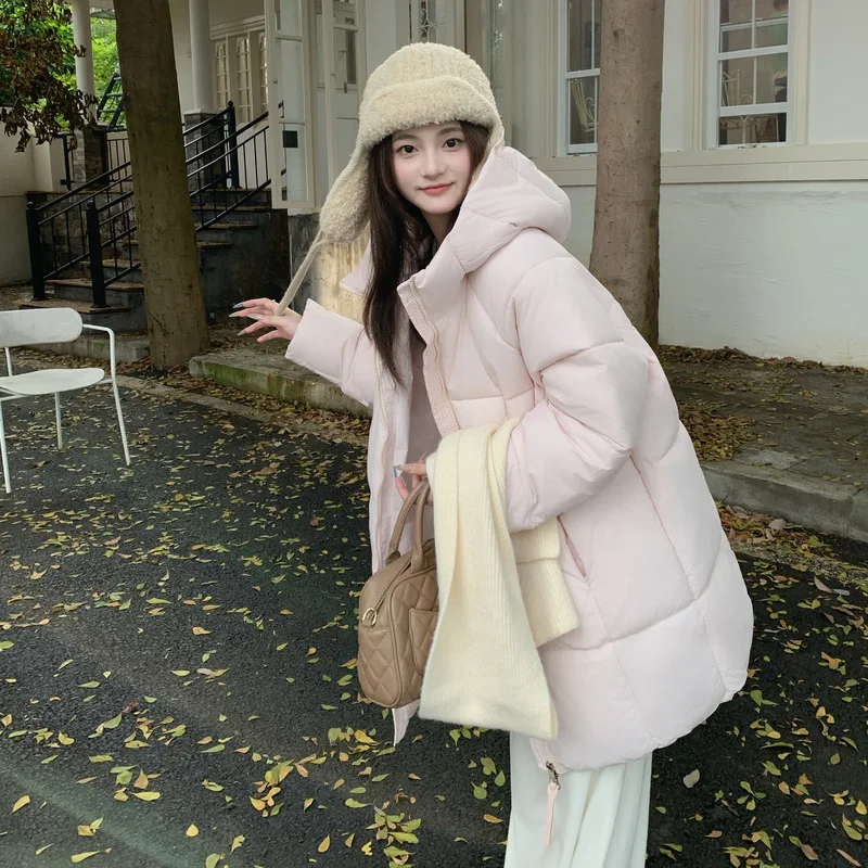 

Women's Mid-Length Bread Down Cotton-Padded Jacket Thicken Winter Girl's Korean Version Loose Hooded Female Coat Puffer Jacket
