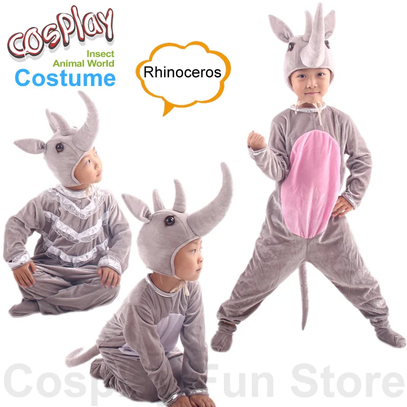 

Kids Cosplay Rhinoceros Costume Grassland animals Jumpsuits Children's Cartoon Onesie Party Performance Clothing Stage Drama