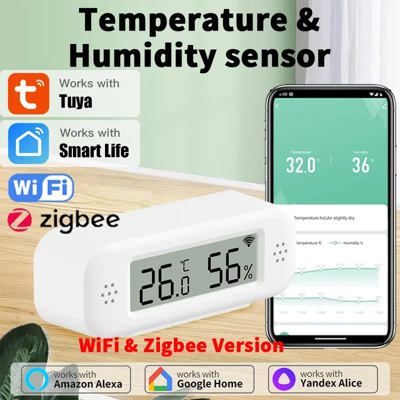 Tuya Zigbee WiFi Mini Temperature Humidity For Smart Home Thermometer Hygrometer APP Remote Work with Google Home Yandex Alexa