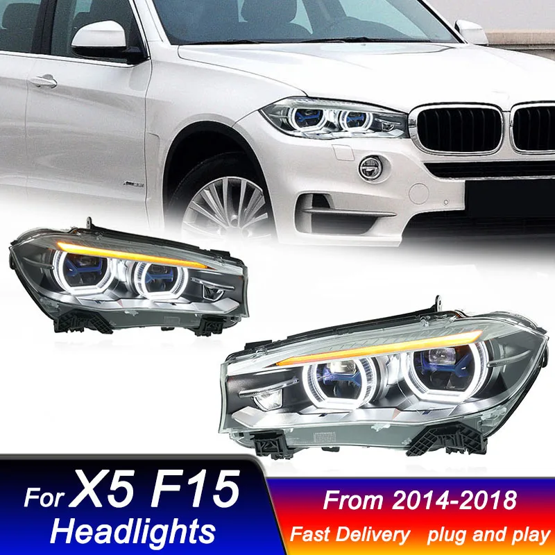 

Автомобильные фонарики для BMW X5 F15 2014-2018, новый стиль, полный светодиодный DRL, динамический сигнал, фара, биксеноновый луч, аксессуары для фар