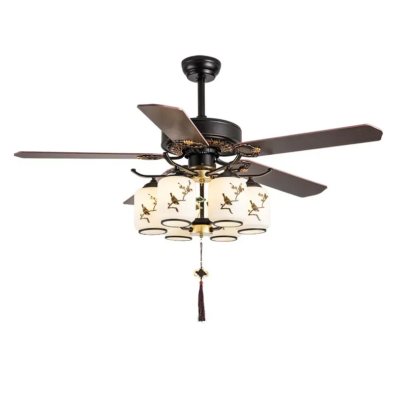 New Chinese ceiling fan light simple living room dining room chandelier silent study tea room electric fan light